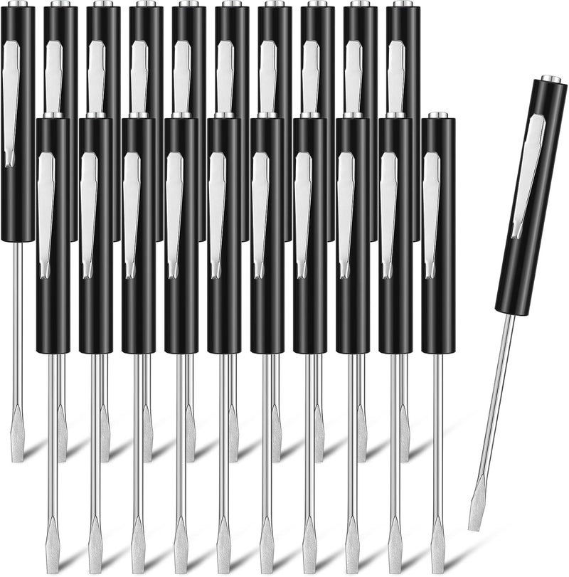 Minatee 30 Pcs Pocket Screwdriver Mini Tops and Pocket Clips Magnetic Slotted Screwdriver with Magnet Small Slotted Screw Driver for Mechanical Electrician Technician Repair Tool(Black) - Image 1